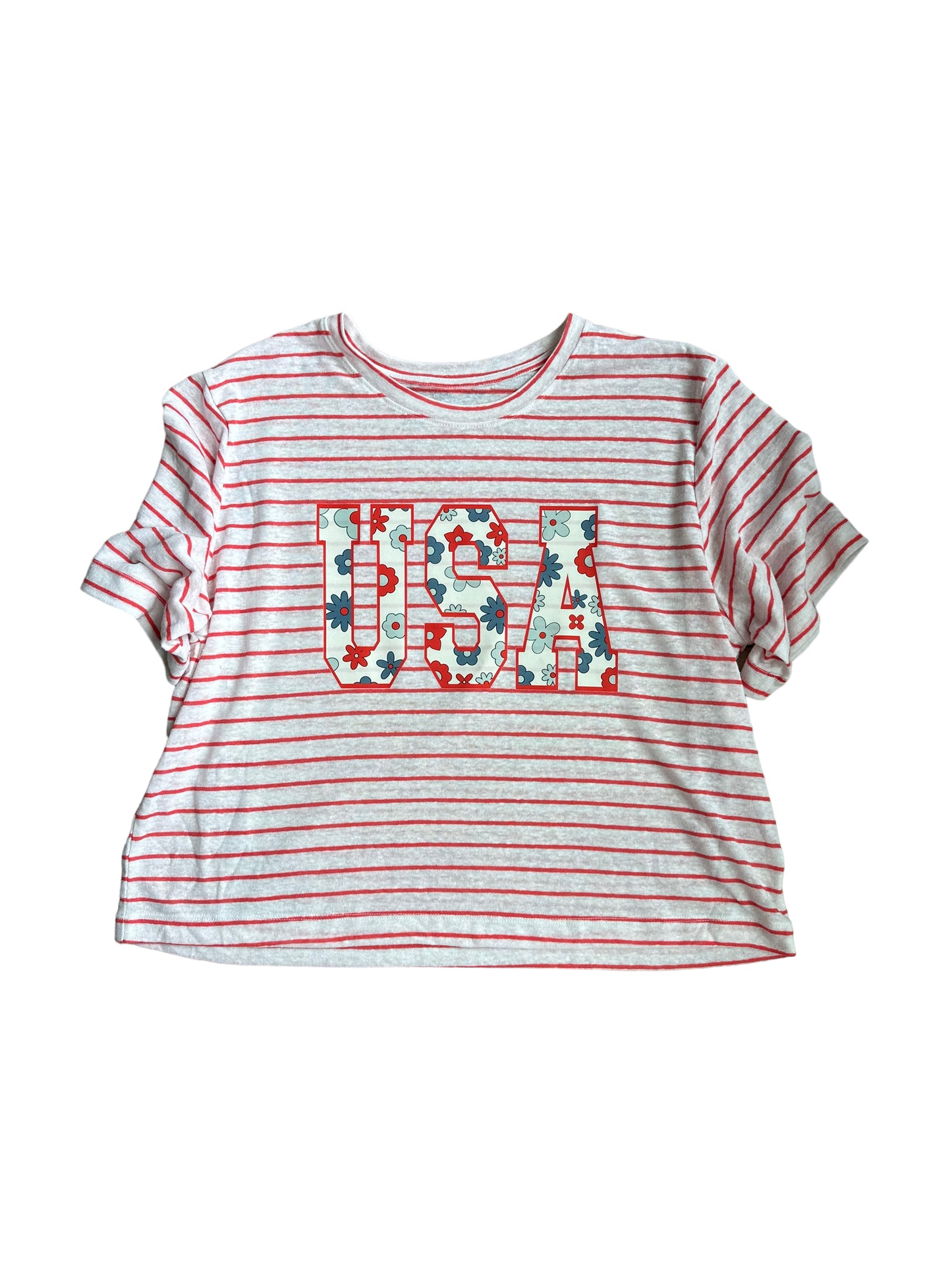 striped floral USA tee
