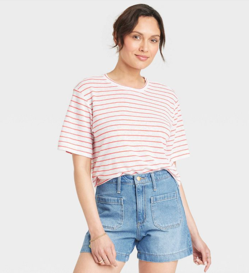 striped floral USA tee