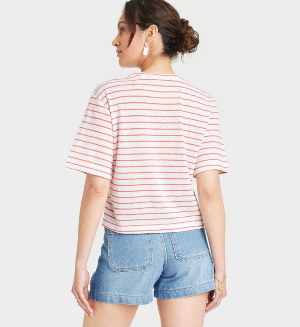 striped floral USA tee