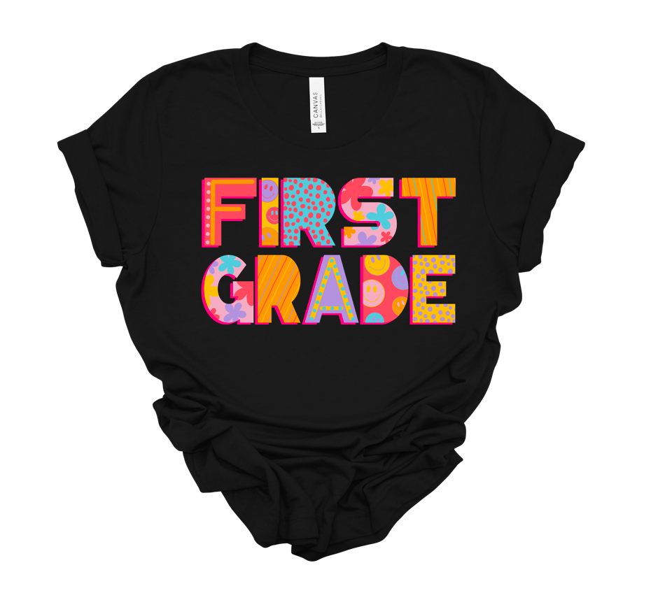 spotty smiley grade level tee | heather black