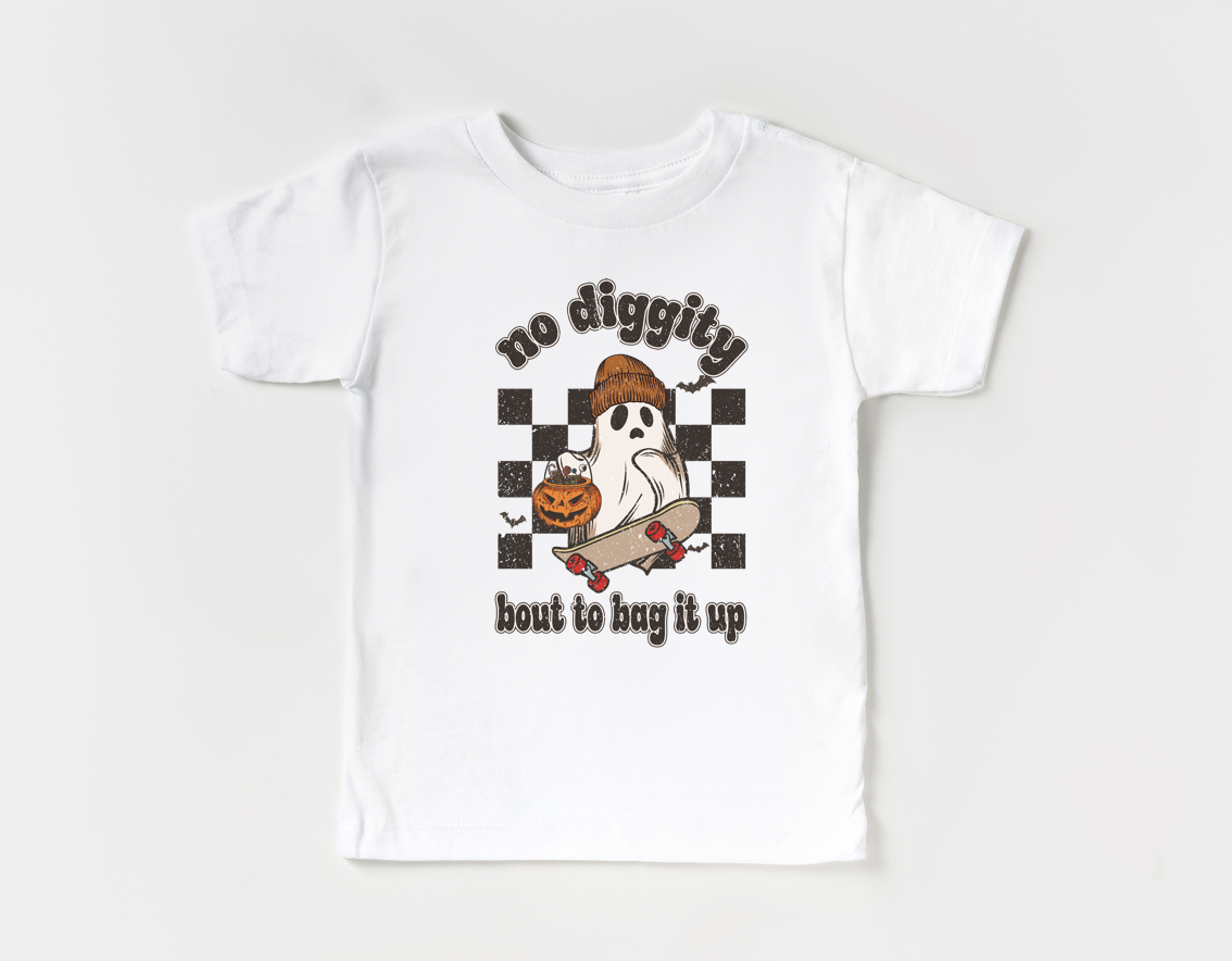 distressed no diggity bout to bag it up tee | white