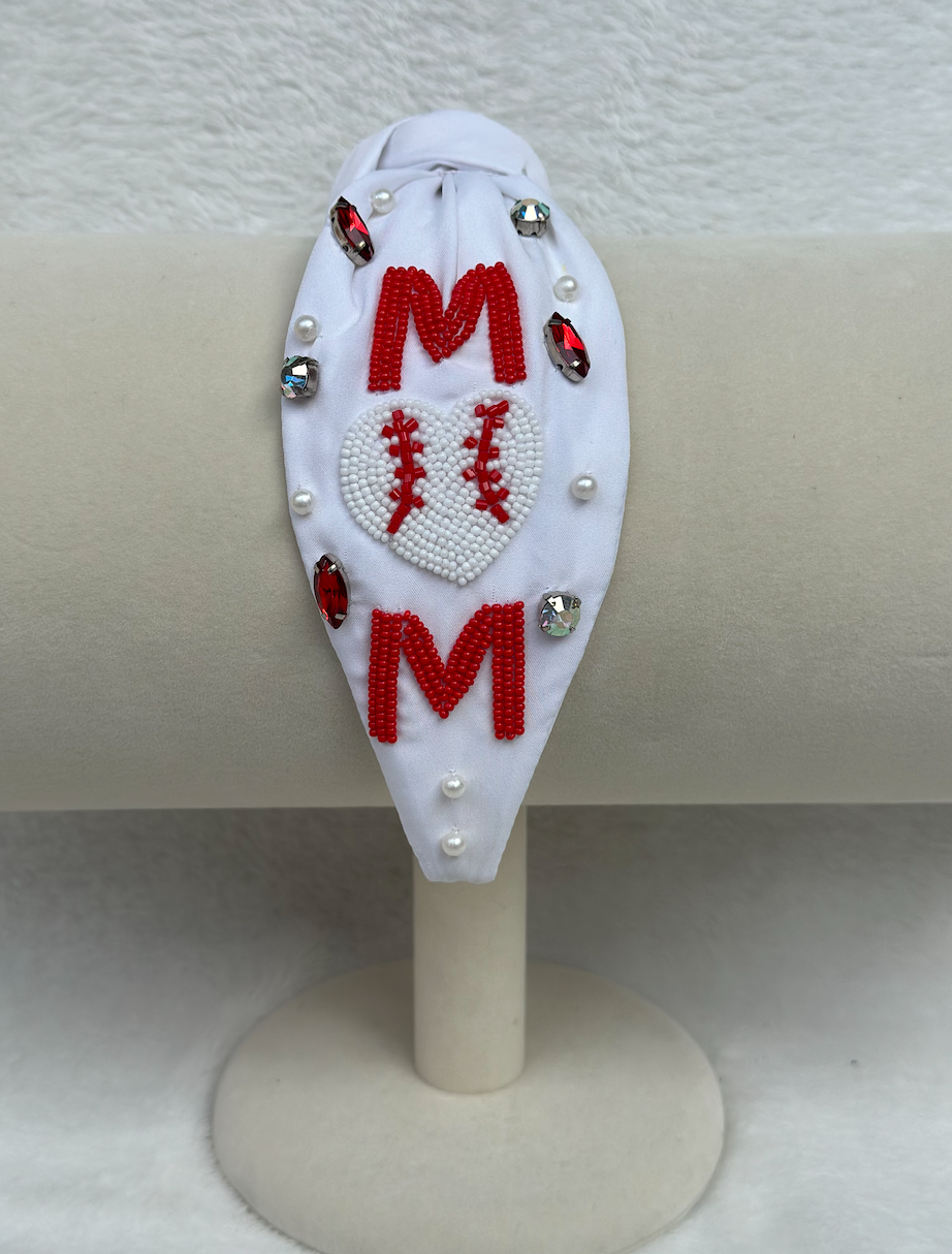baseball mom headband | white