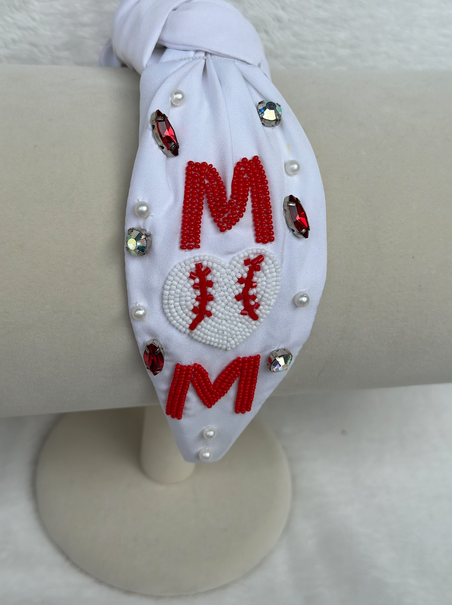 baseball mom headband | white