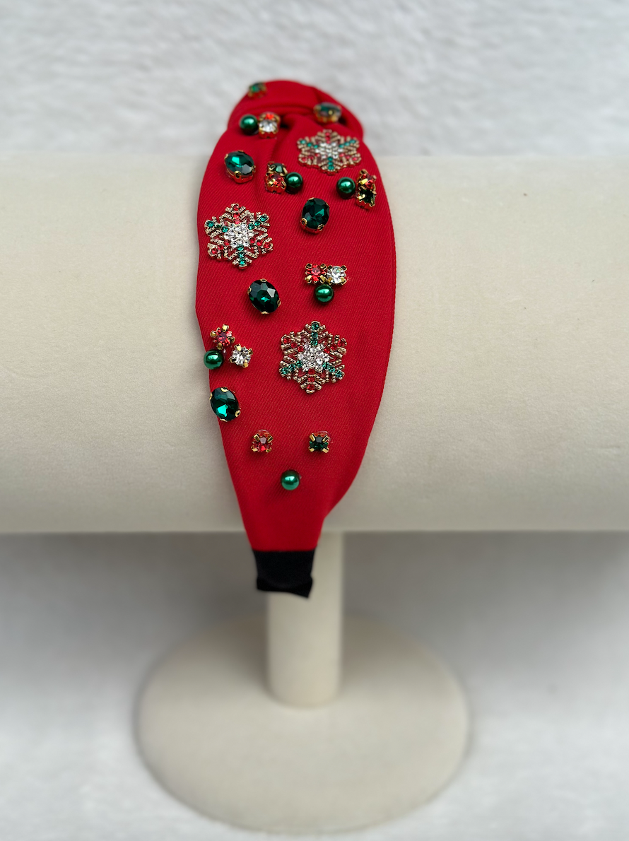 rhinestone snowflakes headband | red