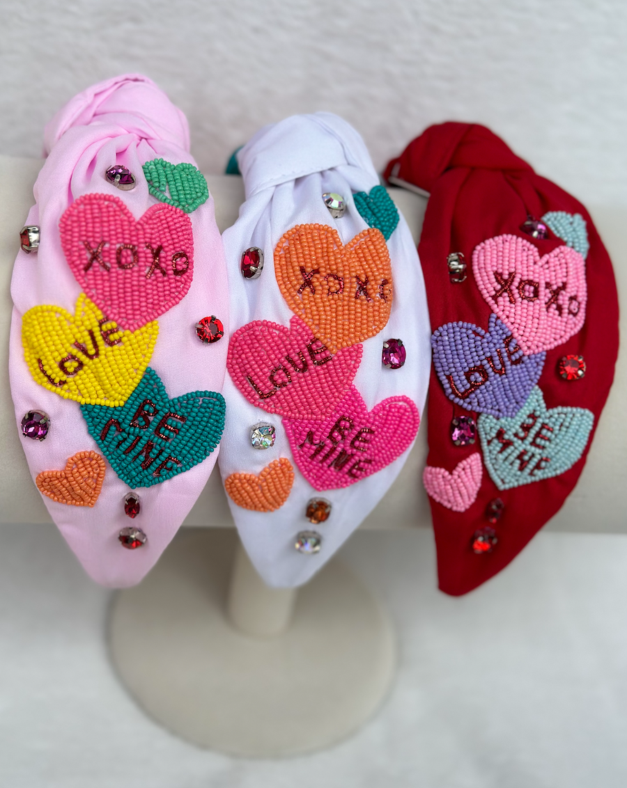 candy hearts headband | white