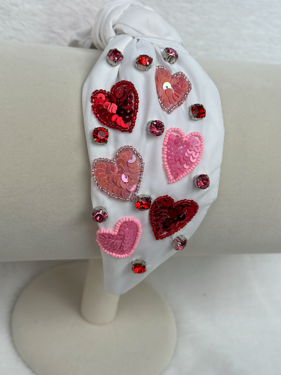sequin hearts headband | white