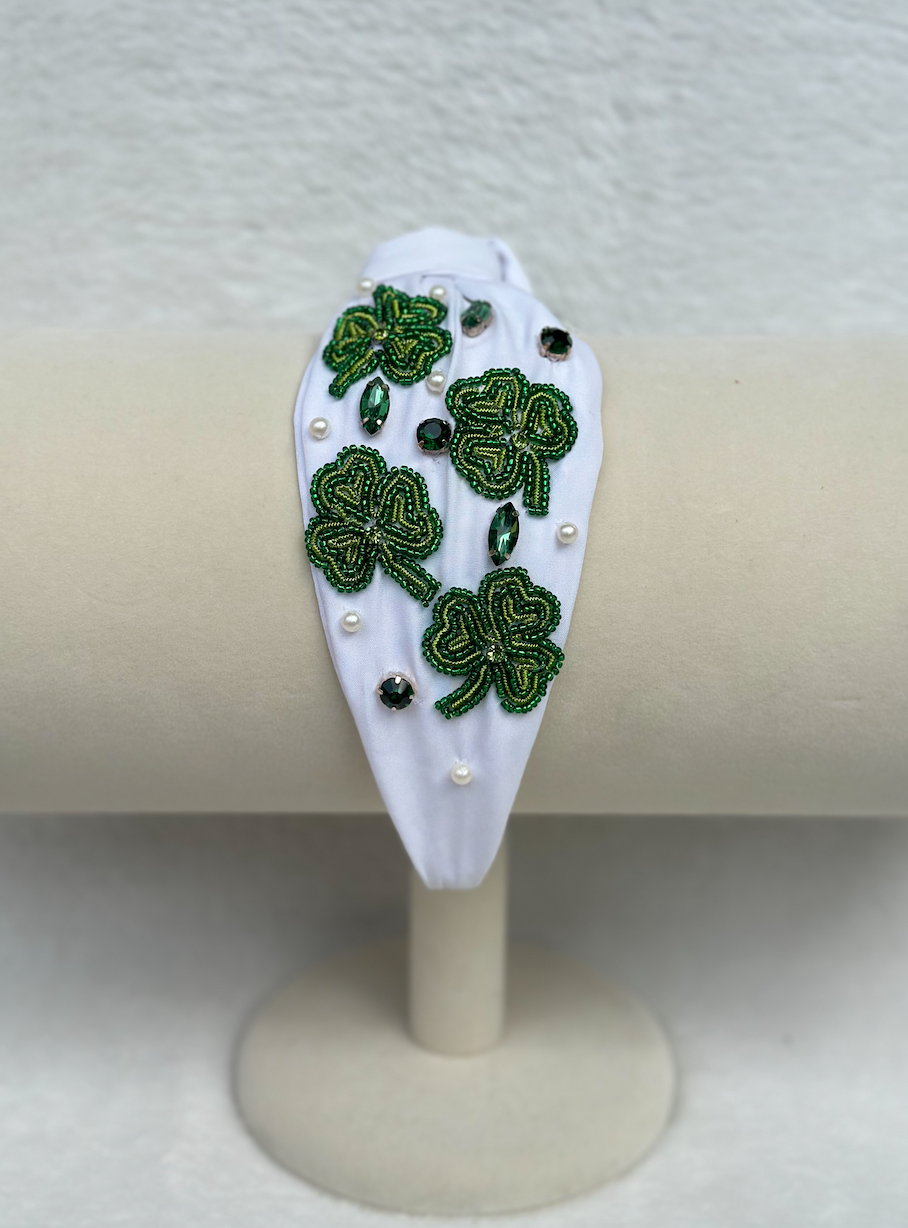four leafed clover headband | white
