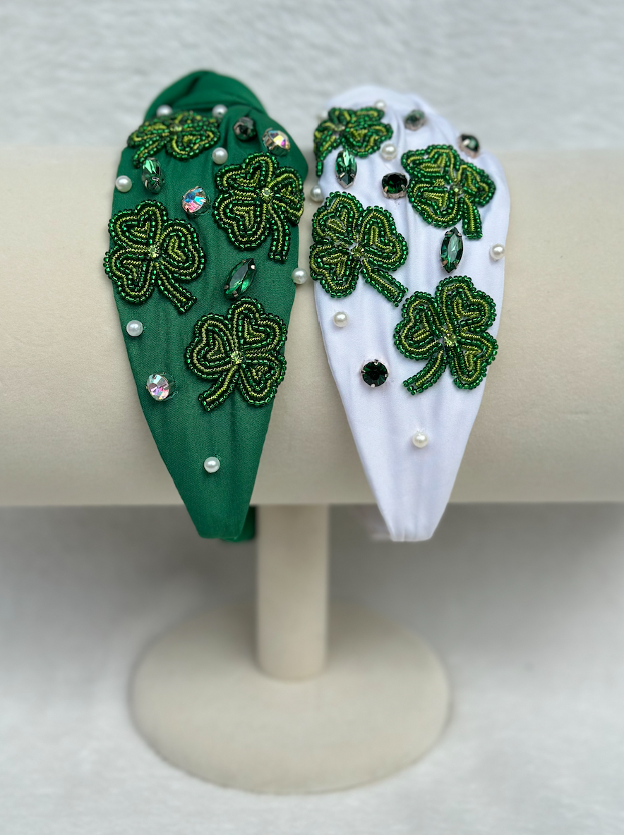 four leafed clover headband | white