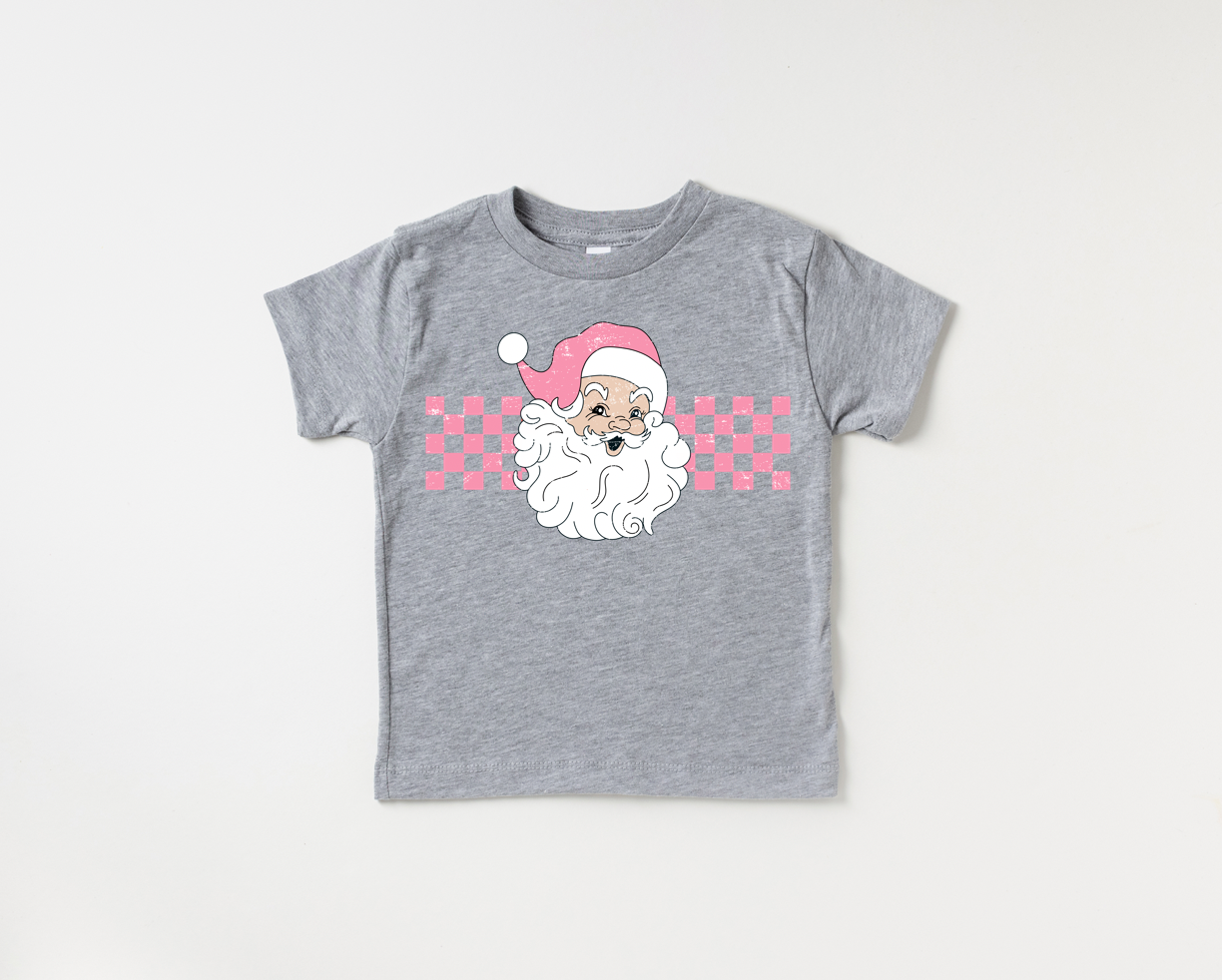 pink checkered santa | light grey
