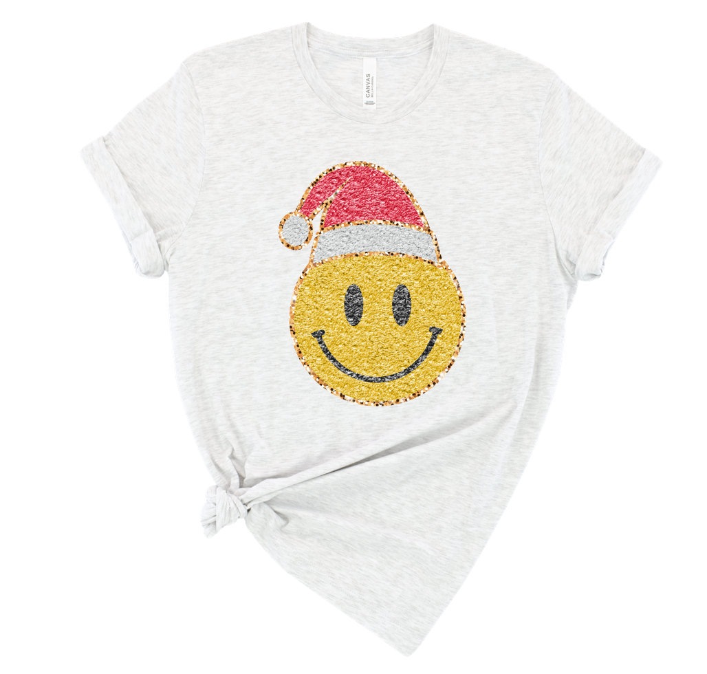 faux glitter santa smiley tee | ash