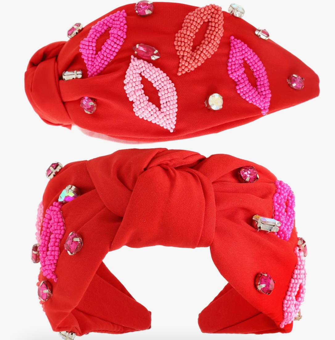 lips beaded headband | red