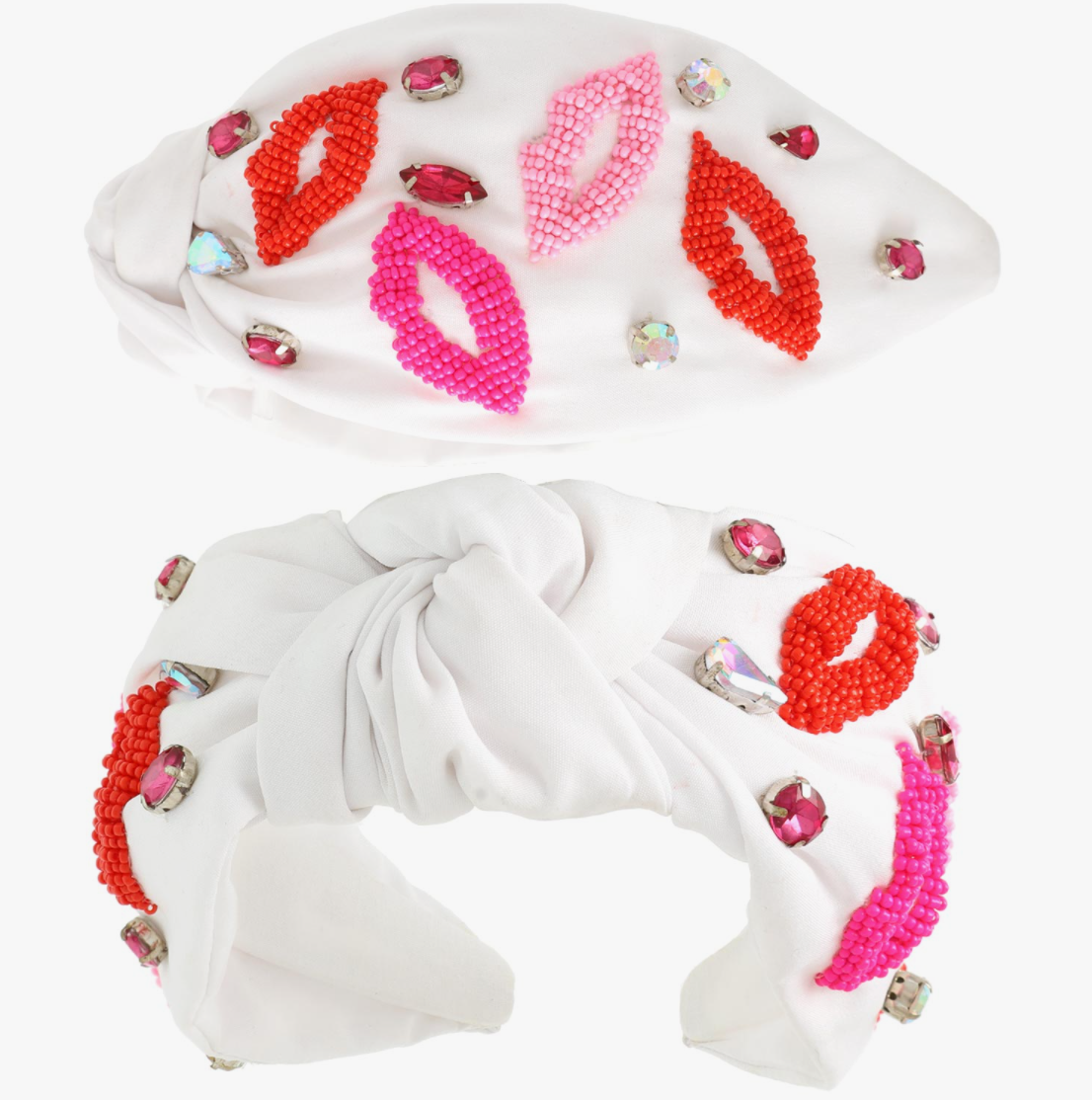 lips beaded headband | white