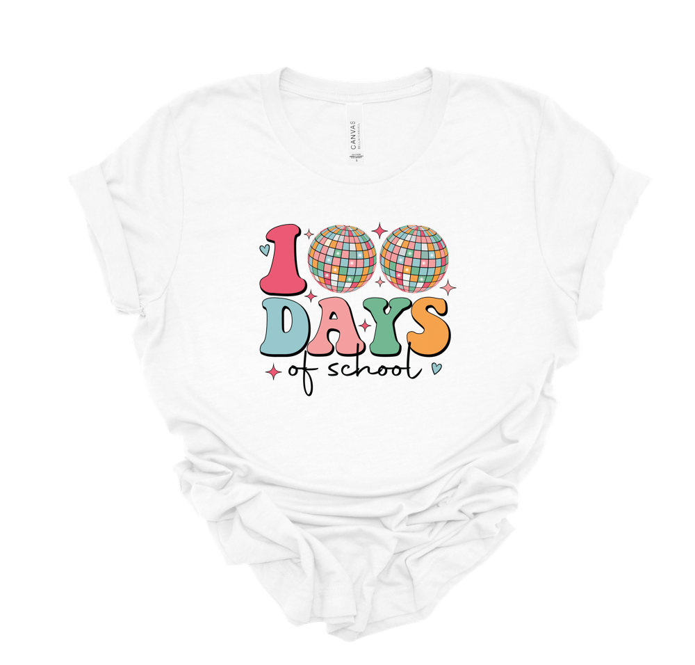 100th day disco balls | white bella canvas