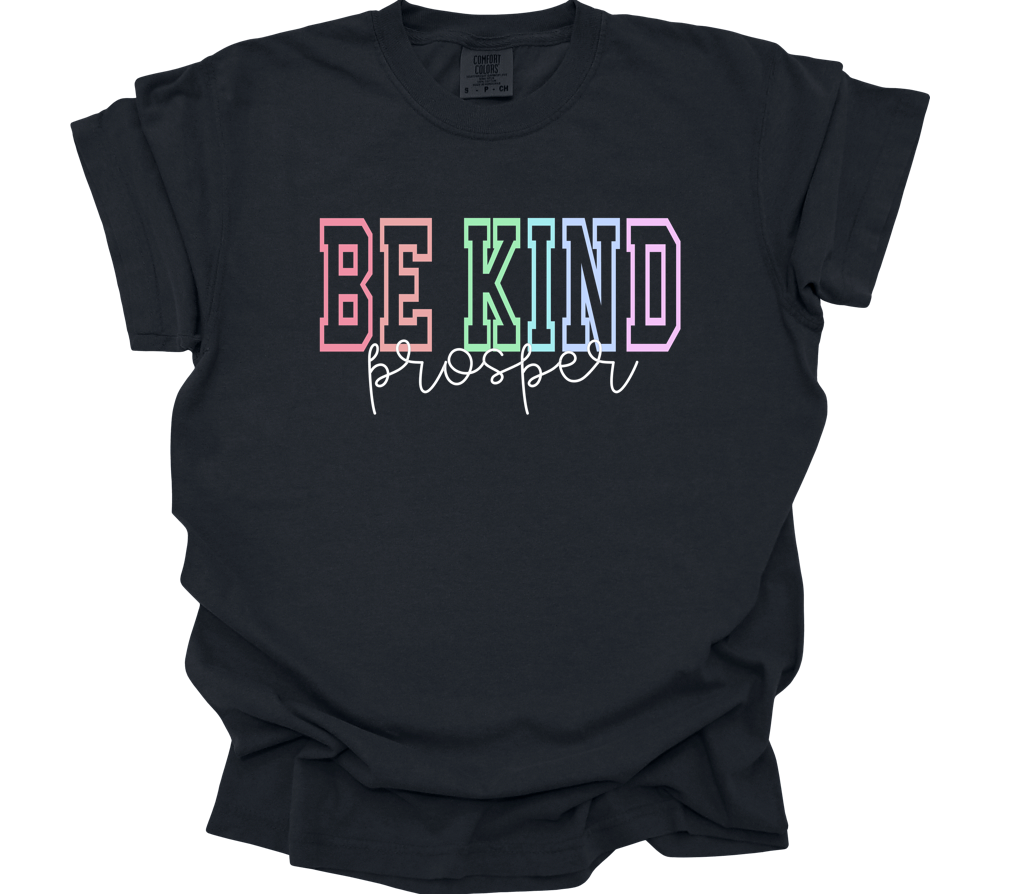 varsity be kind prosper, white | comfort color black