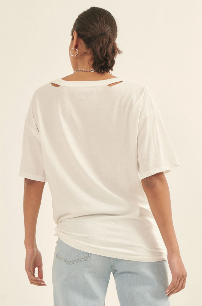 Smiley Faces Oversized Distressed Graphic Tee