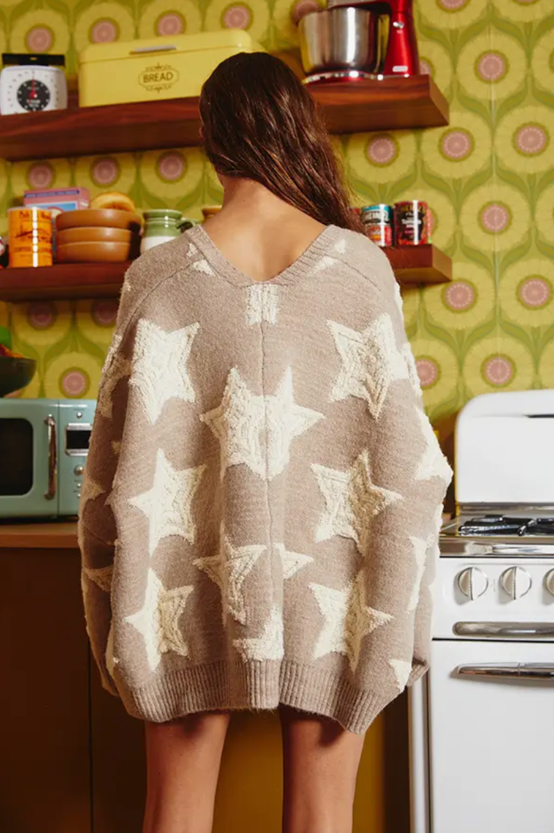 oversized star pullover sweater cardigan | taupe