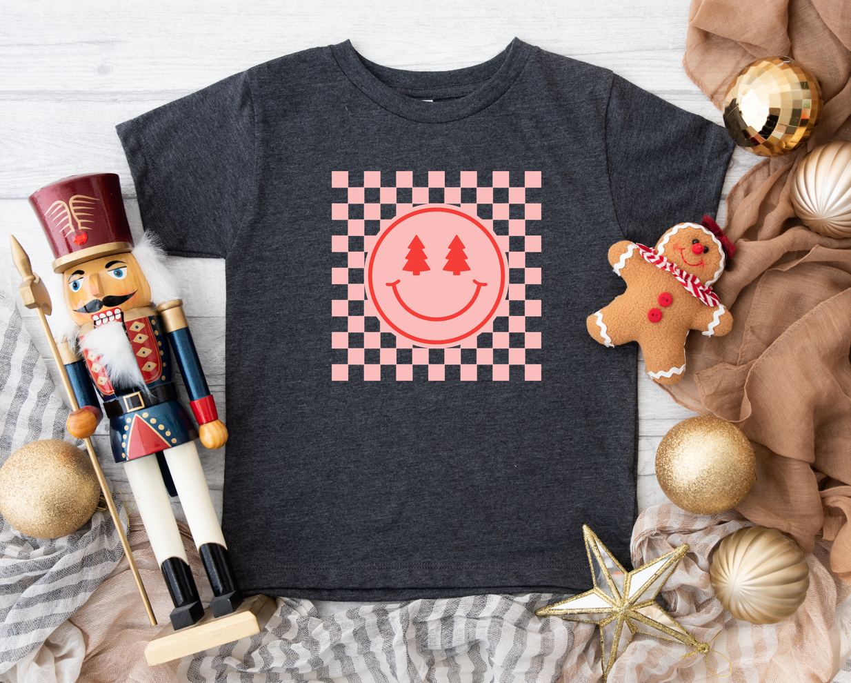 checkered Christmas tree smiley | dark grey