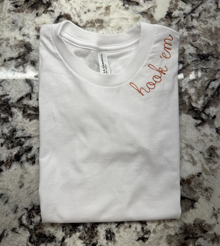 Embroidered Neckline Tee | Hook 'Em