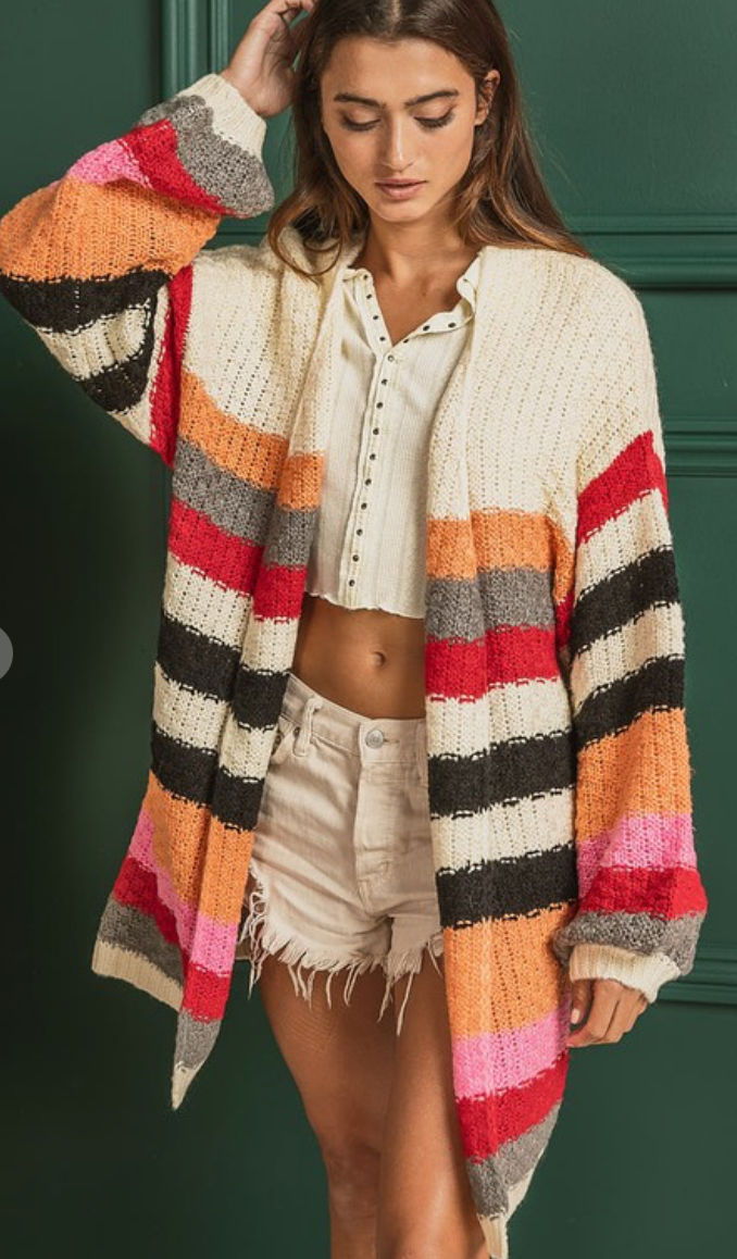 Striped Sweater Cardigan - Multi