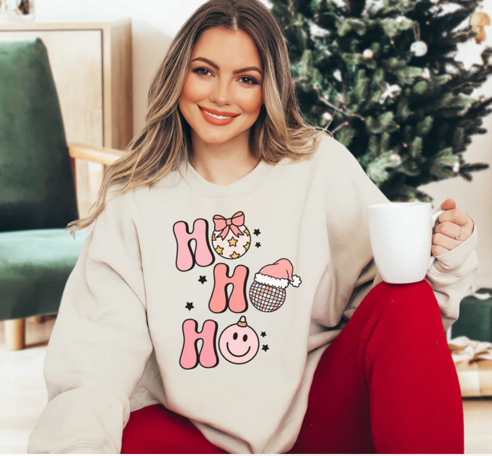 ho ho ho ornaments sweatshirt | sand