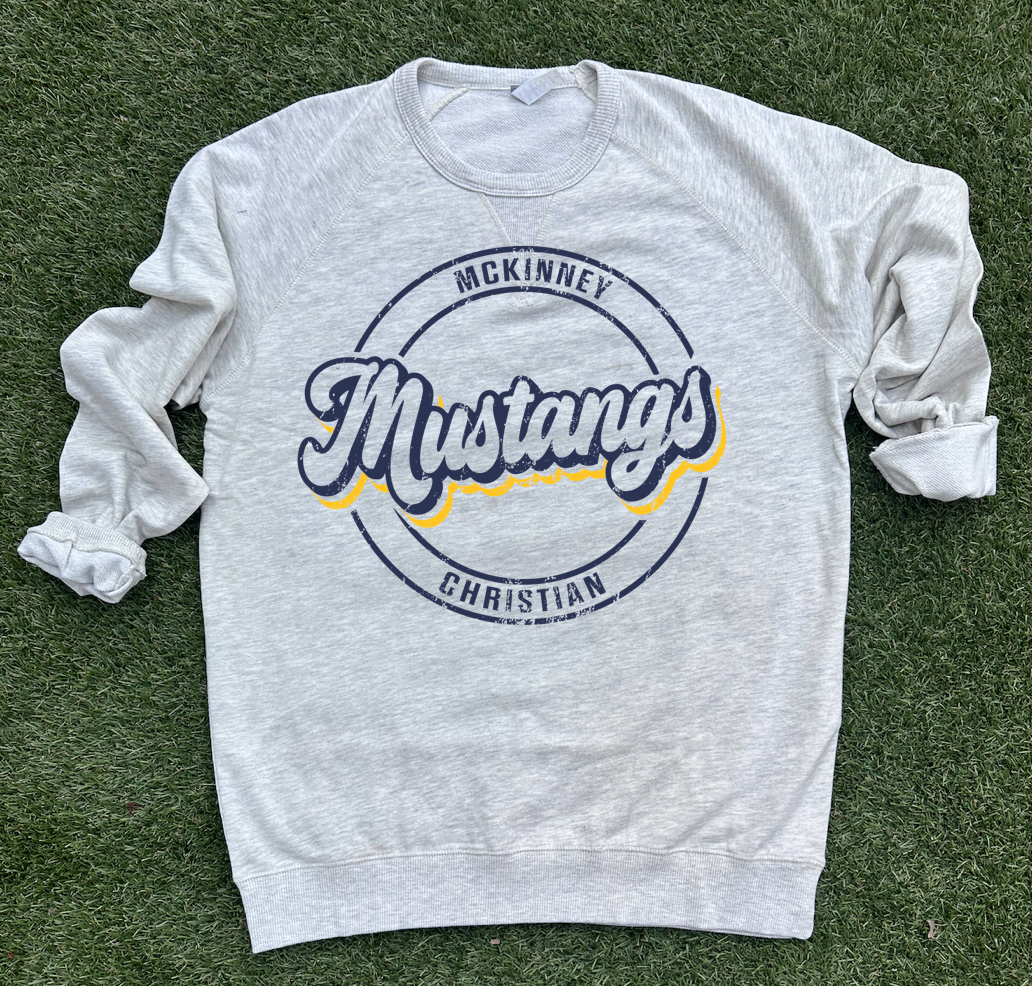 distressed mckinney christian mustangs sweatshirt
