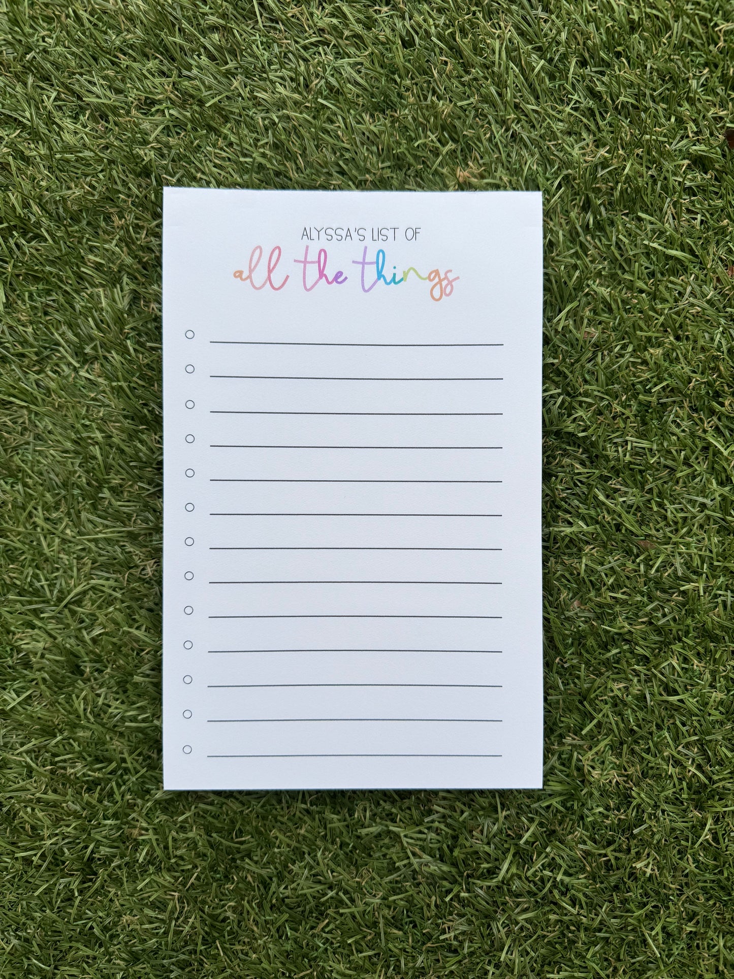 a list of all the things notepad