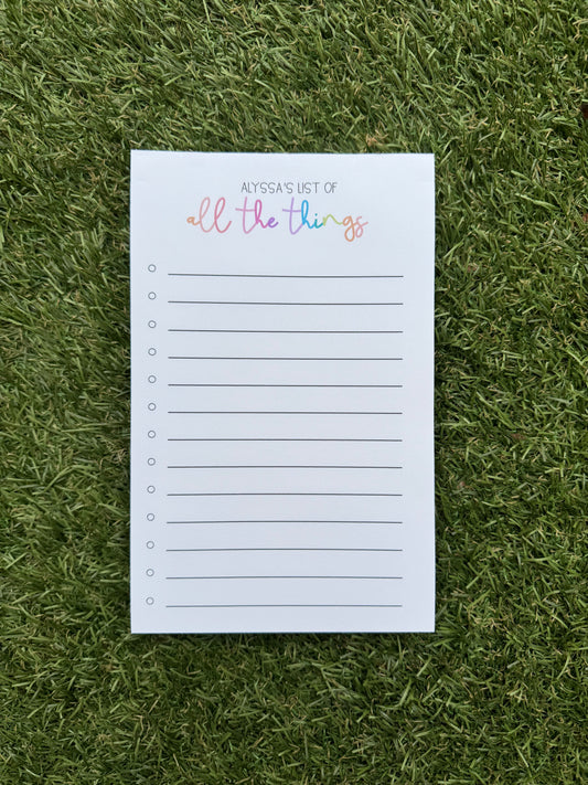 a list of all the things notepad