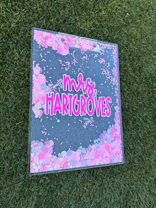 pink sparkly clipboard