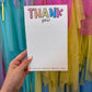 bright spotty thank you notepad