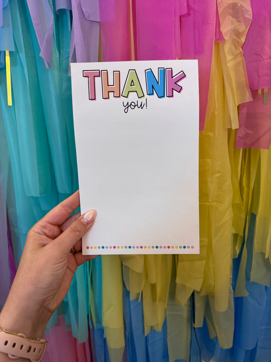 bright spotty thank you notepad