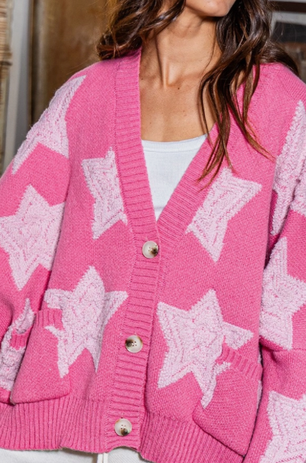 oversized star pullover sweater cardigan | pink