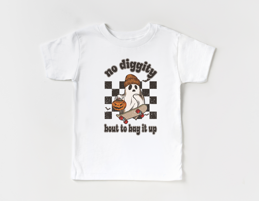 distressed no diggity bout to bag it up tee | white