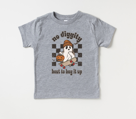 distressed no diggity bout to bag it up tee | heather deep gray