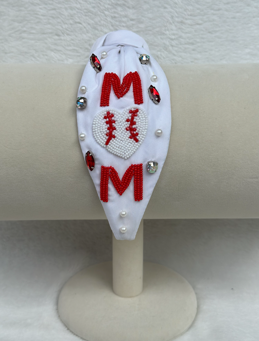 baseball mom headband | white