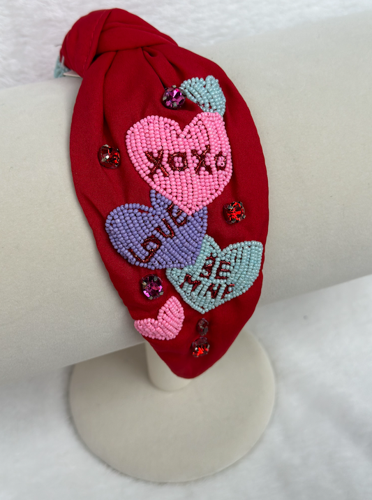 candy hearts headband | red