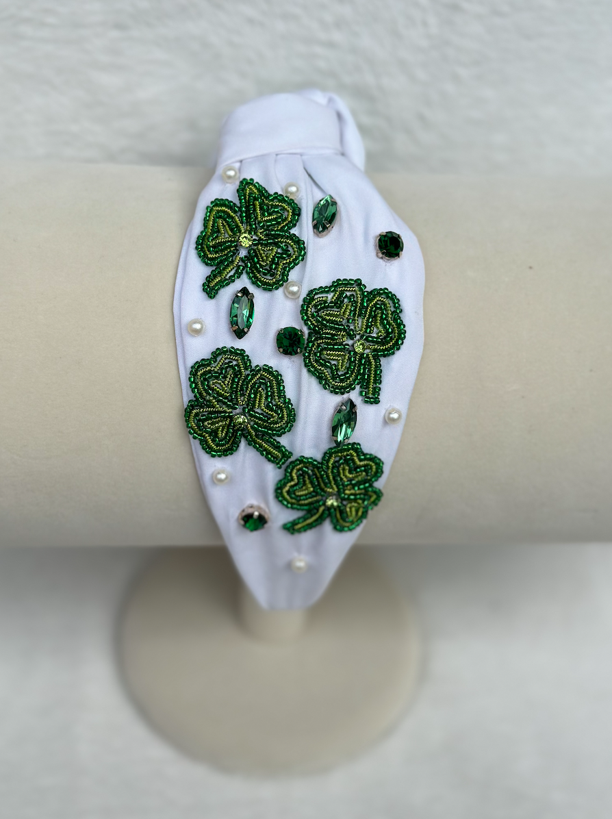 four leafed clover headband | white