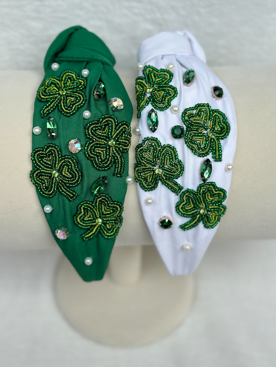 four leafed clover headband | white