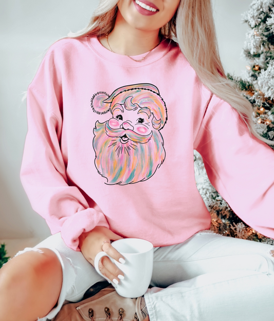 watercolor santa sweatshirt | light pink