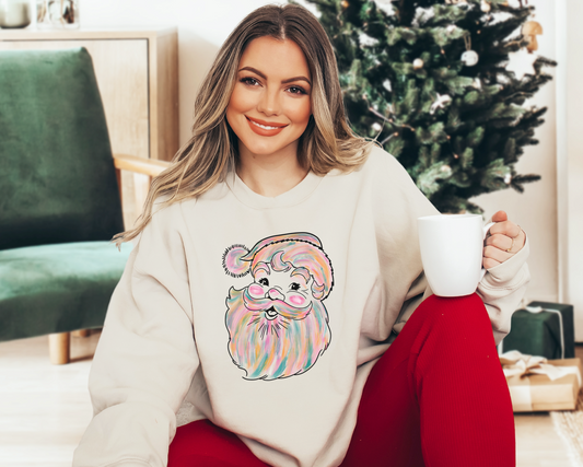 watercolor santa sweatshirt | sand