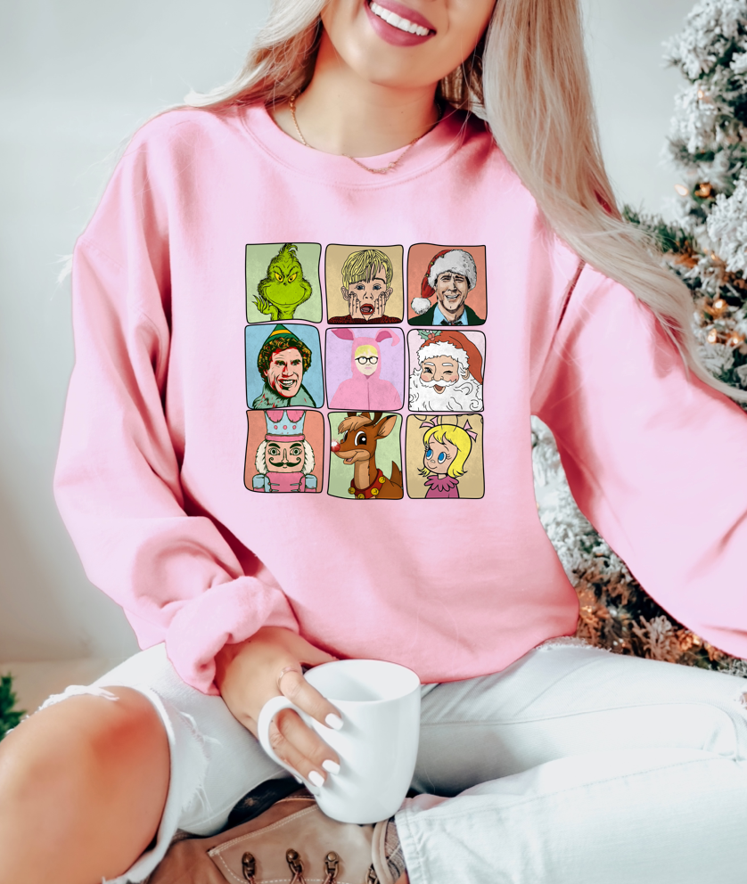 santa and friends sweatshirt | light pink