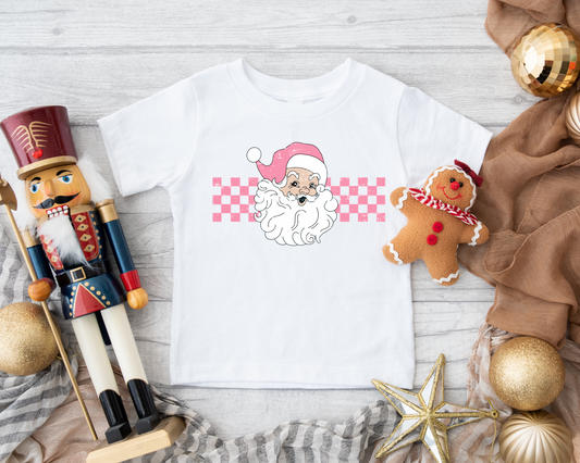 pink checkered santa | white