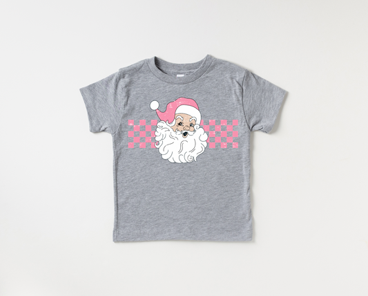 pink checkered santa | light grey