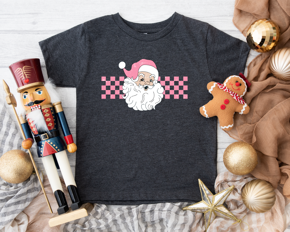 pink checkered santa | dark grey