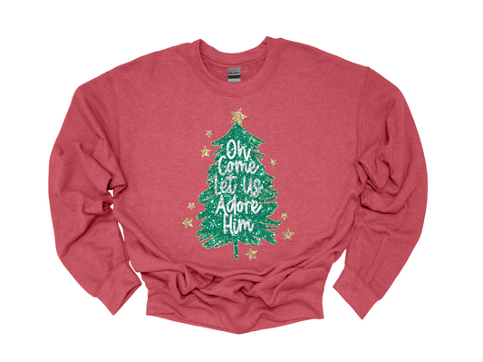 oh come let us adore him sparkles sweatshirt | heather red