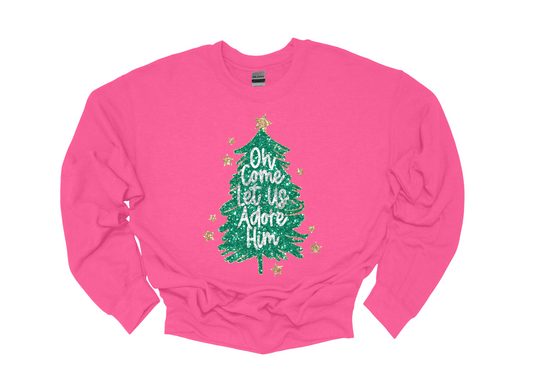 *youth* oh come let us adore him sweatshirt | safety pink