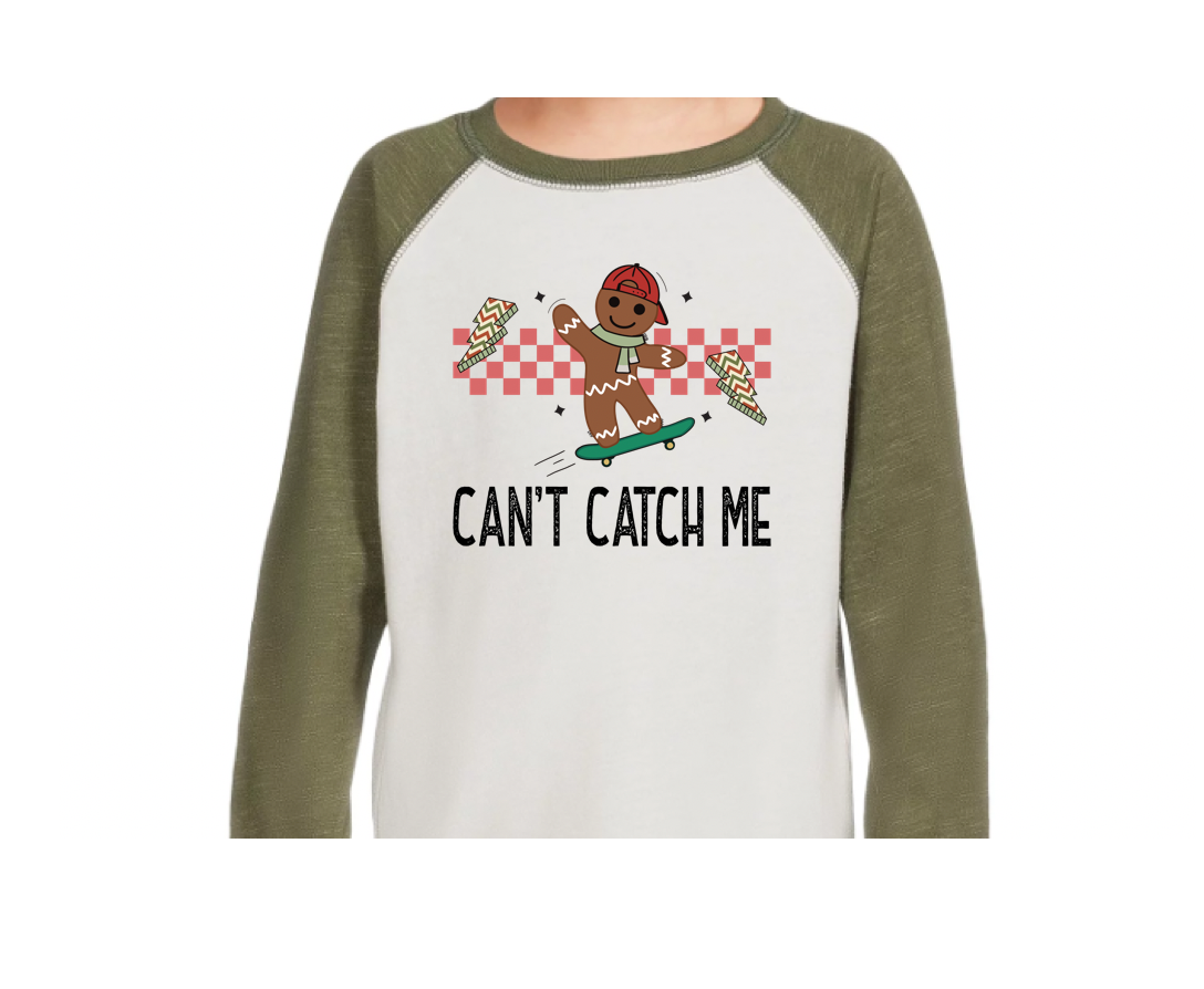 can't catch me raglan | heather green