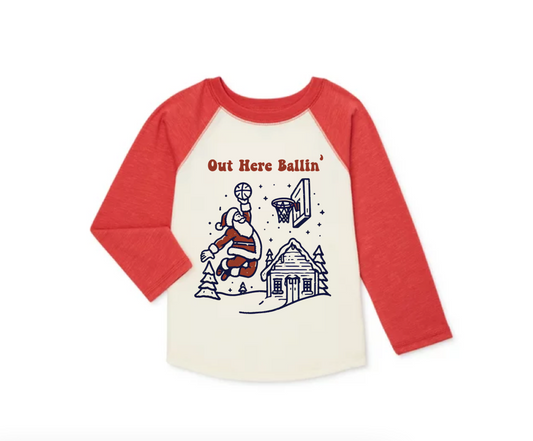 santa's out here ballin' raglan | heather red