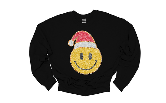 faux glitter santa smiley sweatshirt | black