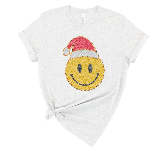 faux glitter santa smiley tee | ash