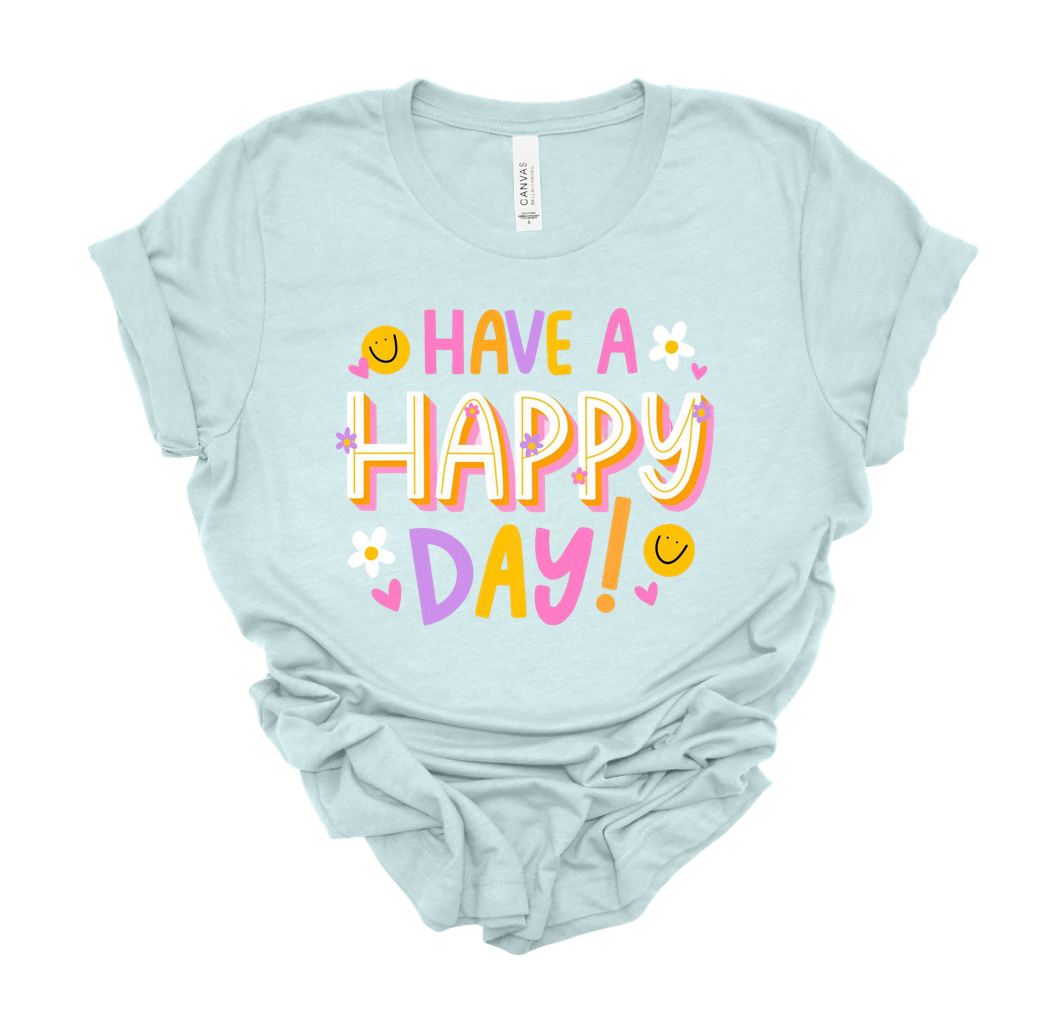 have a happy day tee | heather baby blue | adult